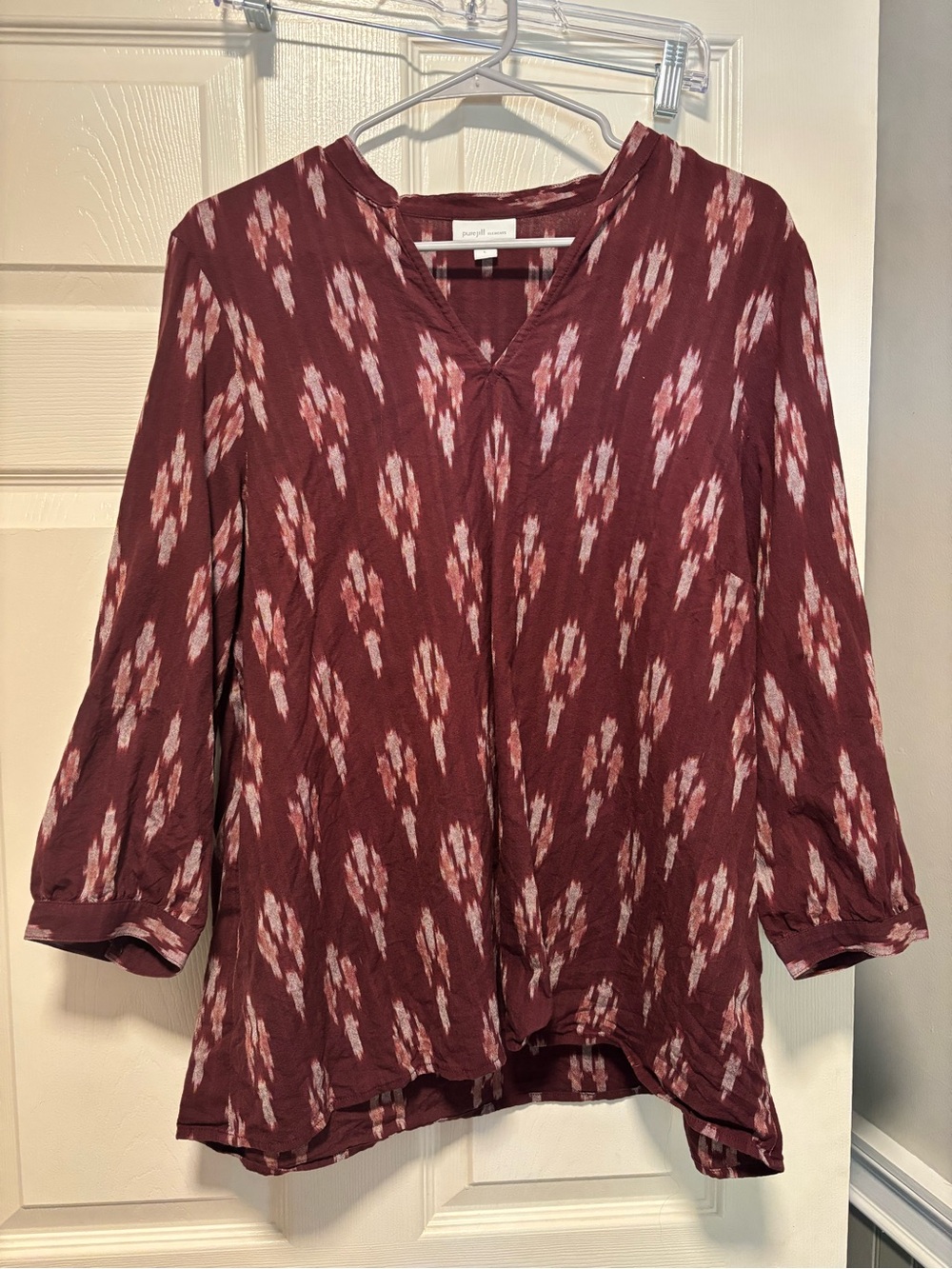 J.Jill Pure Jill Ikat Tunic Top Large Boho Cotton Blouse - Picture 3 of 9